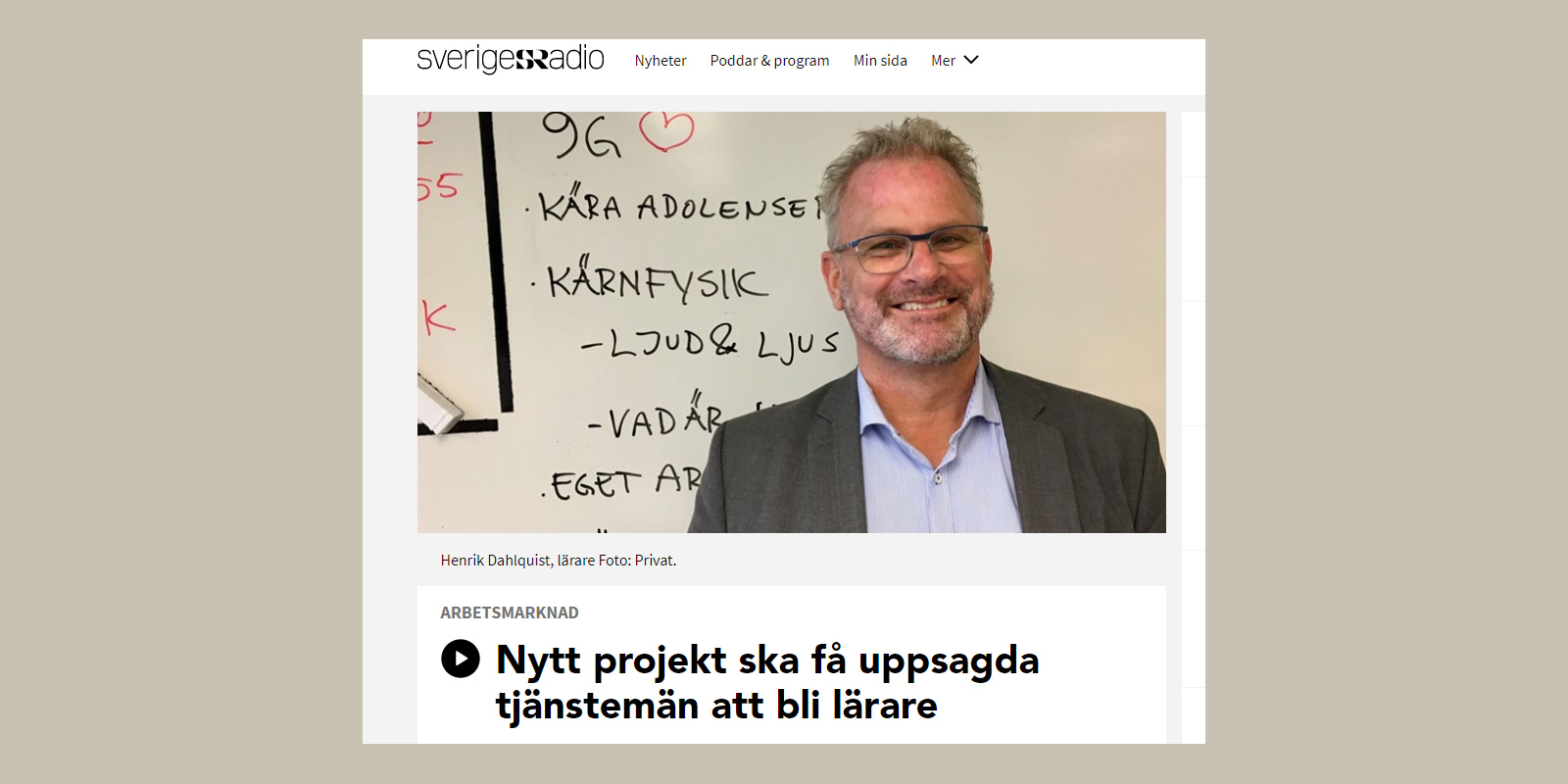 Skärmklipp från Sveriges Radio
