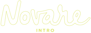 Text: "Novare Intro" i kreativ stil mot vit bakgrund.